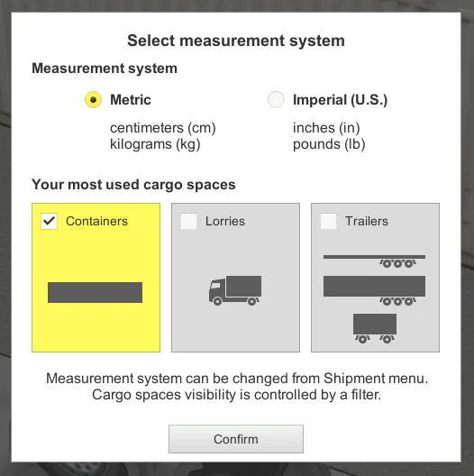EasyCargo initial setup for truck and container stuffing software