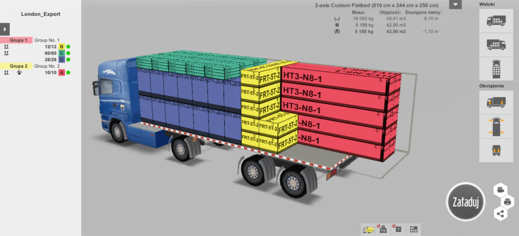 Stwórz zwisy w kalkulatorze optymalizacji ładunku EasyCargo