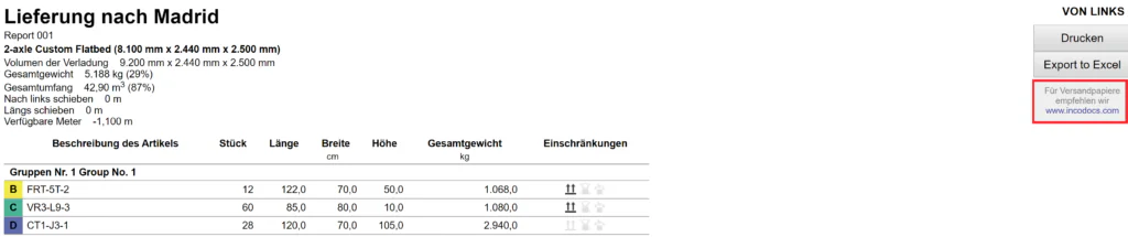 Kooperation mit IncoDocs in EasyCargo - finaler Ladungsdruckbericht