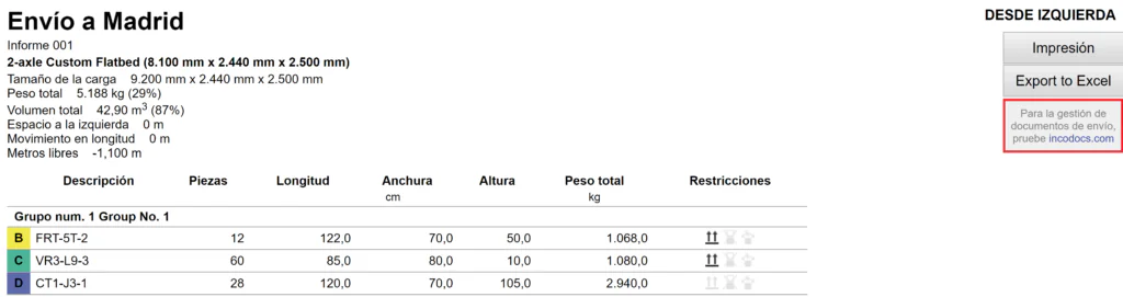 Alianza con IncoDocs en la aplicación de EasyCargo en el reporte de impresión