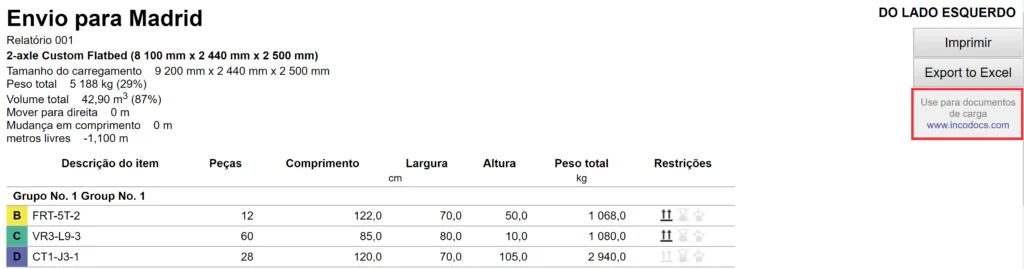 Parceria com IncoDocs do EasyCargo app nos relatórios finais do plano de carga