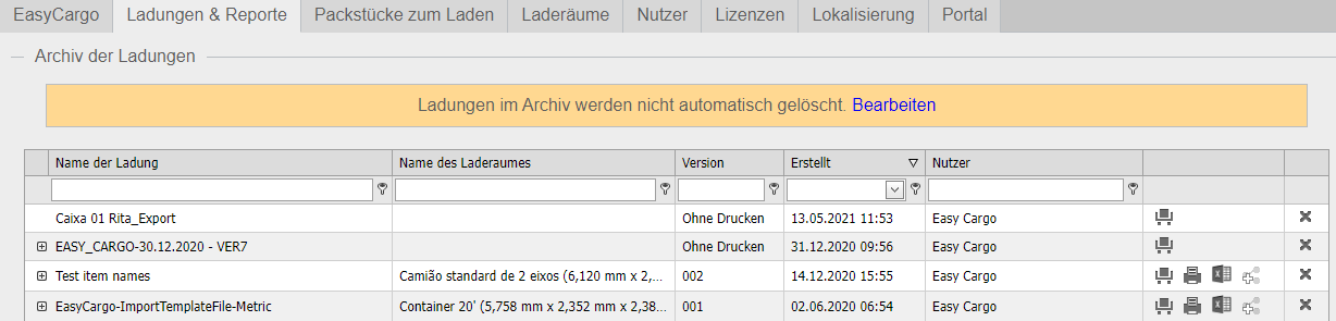 Archiv der Ladungen