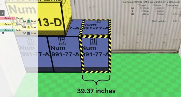 Immagine di come funziona la visualizzazione delle dimensioni del vano di carico durante il caricamento manuale nel software di calcolo del carico EasyCargo
