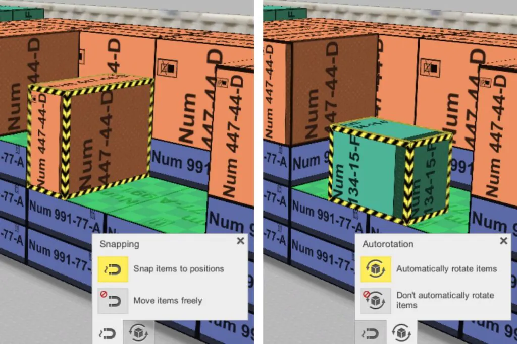 Immagine che mostra dove trovare i controlli di caricamento manuale migliorati nel software di caricamento EasyCargo