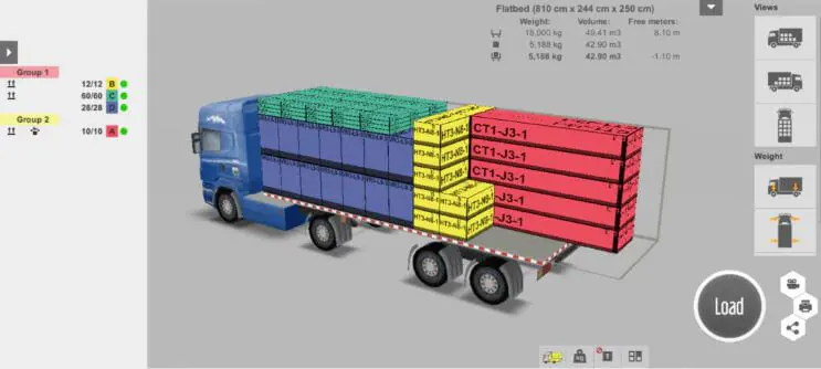 Como criar um plano de expedição para um reboque de caixa aberta ao utilizar um calculador de carga para camiões e contentores