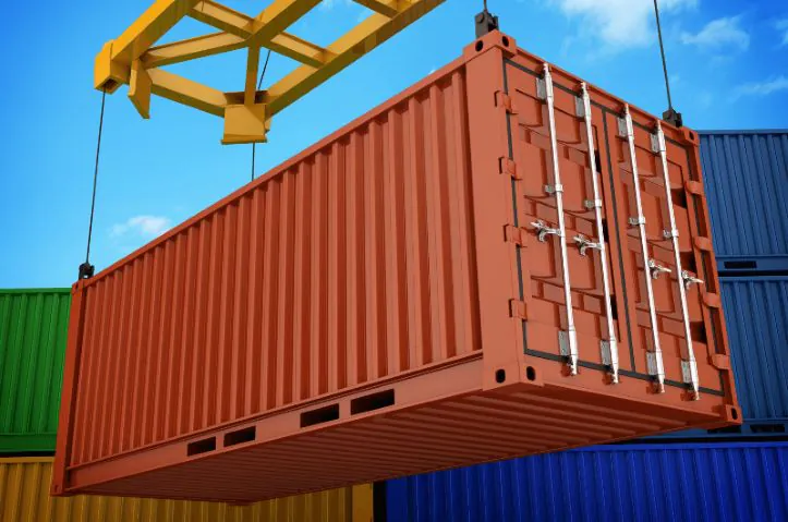 A loaded container leaving the loading dock