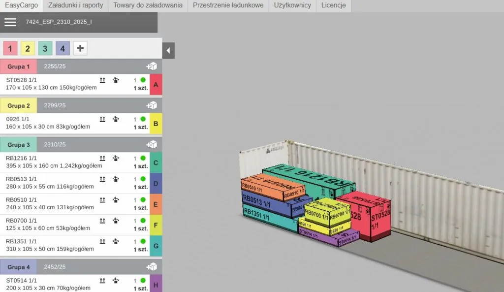 Przykład optymalizacji planu załadunku kontenerów stosowany przez Vinci Play.