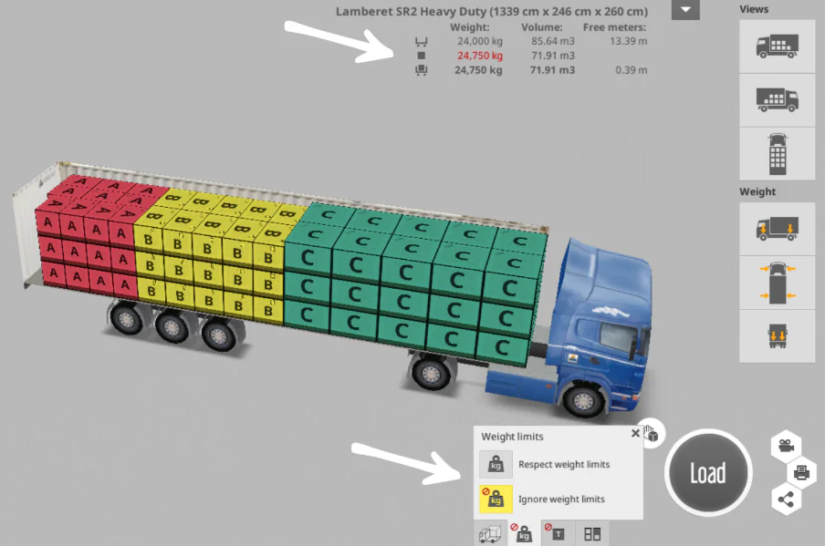 Visualize safe and unsafe loading condition