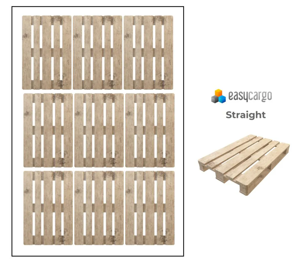 Straight pallet loading pattern shown in EasyCargo with pallets arranged in rows
