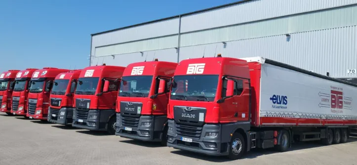 BTG Feldberg & Sohn logistics fleet BTG Feldberg & Sohn truck fleet parked at a logistics facility
